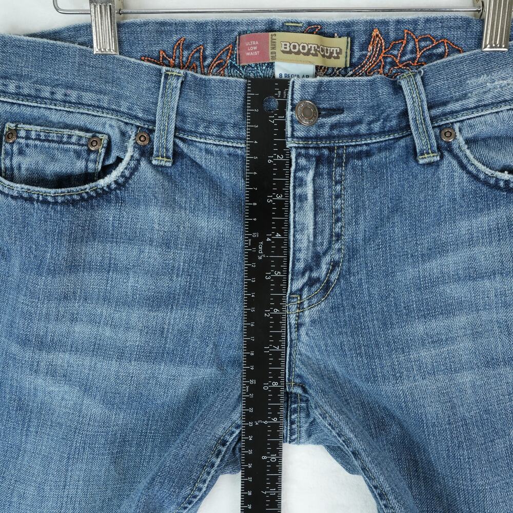 Vintage 90s Old Navy Jeans Womens 8 Regular Blue‎ Bootcut Tramp Stamp Distressed - Picture 12 of 13